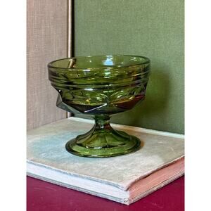 Avocado Green Sherbet Dish • Mid‑Century Glass • 3.25”